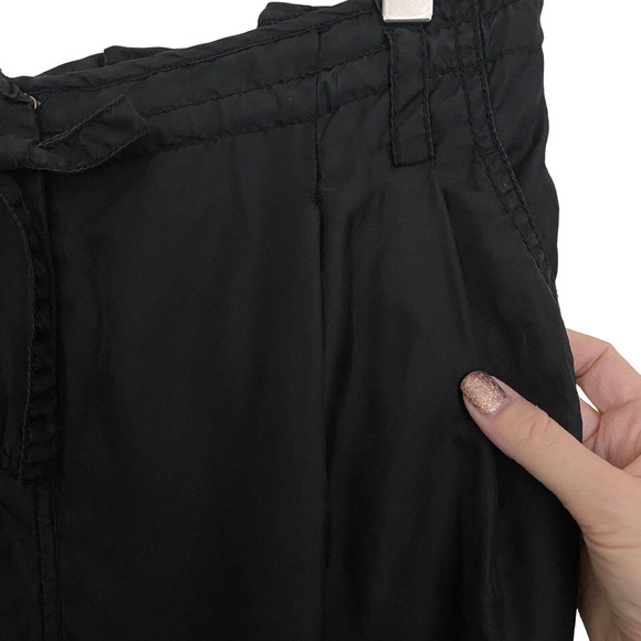 DKNY Pure Black Silk Drawstring Pleated Cropped Zippered Ankle Pants - Size 0 - Picture 4 of 10